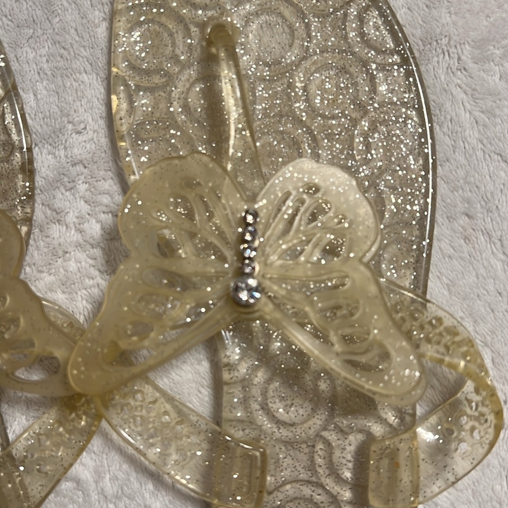 COACH. Gold Glitter Jelly Sandals with Butterfly and Rhinestones. Size 8. NWOT. - Picture 3 of 5